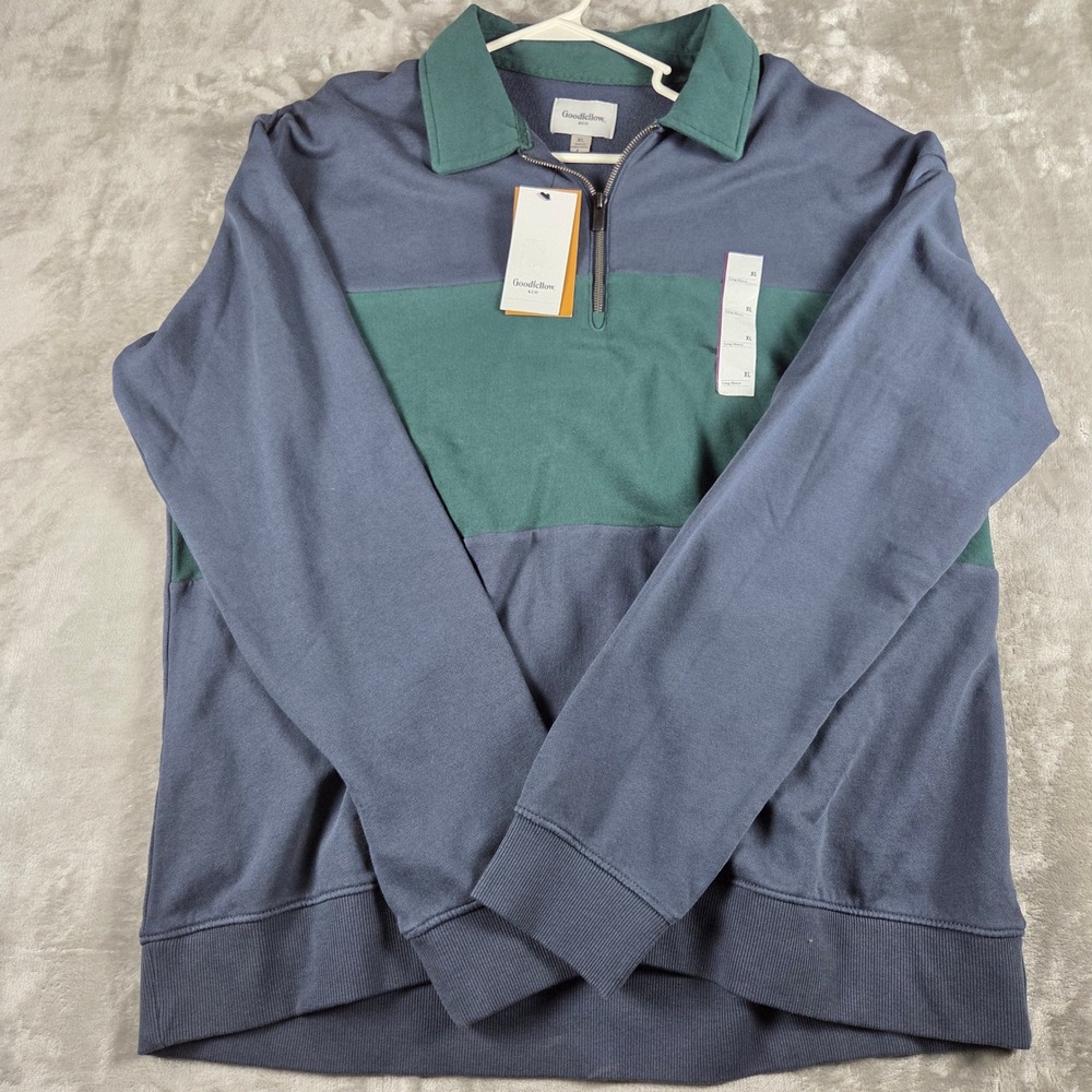 Goodfellow & Co XL Colorblock Quarter Zip Pullover Sweatshirt Navy Green NWT